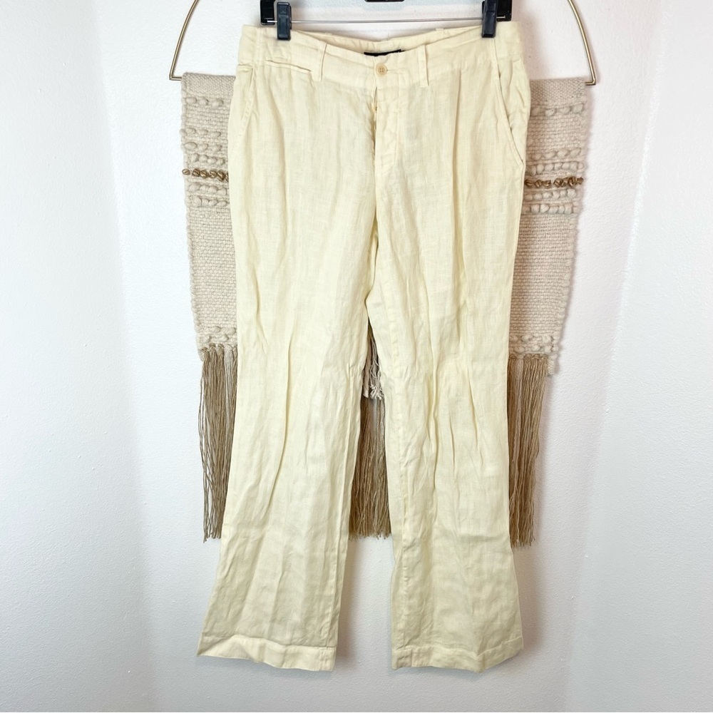 Ralph Lauren Pastel Yellow Linen Wide Leg Trousers Size 6